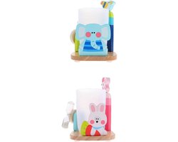 Tandenborstel beker set - Kinderaccessoires - Tandenpoetsen stimuleren - Inclusief 3 minuten timer - 13.5 cm hoog - Multicolor