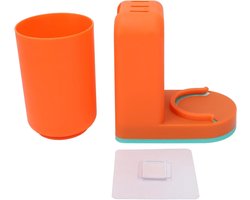 Tandenborstel houder - Beker set - Badkamer organiseren - Geïntegreerd ontwerp - 13 x 12 x 7 cm - Oranje
