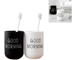 tandenborstelbeker- badkamerbeker- tandenborstelbeker- thuis tandenborstelbeker- draagbare gorgelbeker- Scandinavische stijl- kunststof- voor reizen- mondspoeling- water- eenvoudige beker - 2 stuks - Zwart en wit