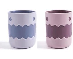 Tandenborstelbeker Cartoon - Mondwaterbeker Beker - Badkamer Gebruik - Tweekleurig Ontwerp - 400 ml - Roze Paars Wit Grijs