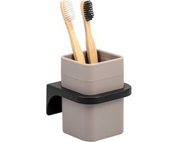 Tandenborstelbeker met Houder - Bekerhouder Badkamer - Badkamer Organisatie - Soft-touch Oppervlak - 7 x 10.5 x 7 cm - Taupe