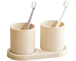 Tandenborstelbeker - Tandenborstelhouder - Set van 2 tandenborstelbekers - Verdikte drinkbeker met dienblad - Herbruikbare mondwater- en tandenborstelbeker - Roestvrij staal - Borstelhouder - Badkameraccessoires - Opbergdoos