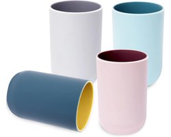 Tandenborstelbekers - Mondspoelbeker van kunststof - tandenborstelhouder - plastic beker - 4 Stuks - tandenborstel beker - beker badkamer kunststof - Badkameraccessoires - Stevig en breukvast - Set tandenborstelkoker