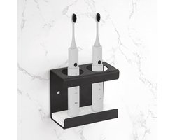 Tandenborstelhouder - Elektrische Tandenborstelhouder voor Badkamer - Zonder Boren - Met 2 Gaten (Ø 35 mm) - Zwart
