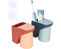 Tandenborstelhouder Set - Muurhouder Bekers - Badkamer Organisatie - Bevestiging Zonder Boren - 17 x 12 x 11 cm