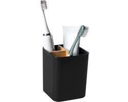 Tandenborstelhouder, tandenborstelhouder, plastic beker, 2 tandenborstelcompartimenten + 1 opbergdoos voor elektrische tandenborstel, tandpasta en waterflosser, zwart