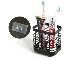 Tandenborstelhouder voor de badkamer - Roestvrij staal - Met afvoergat - Geschikt voor onder de douche - Zwart