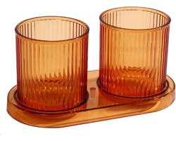 Tandheelkundige beker - Gorgelbeker wasbeker - Dagelijks gebruik - Set van twee - 20 x 10 x 9.5 cm - Oranje