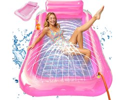 Tanning Bed met Sproeier – Opblaasbare Tanning Pool – Luchtbed Zembad – Water Drijvende Ligbed - Kinderbadje - met Afneembaar Nekkussen & Bekerhouder – 200 x 124 cm - Zwembadmat - Voor Zwembadfeest & Strand & Tuin - Waterspeelgoed