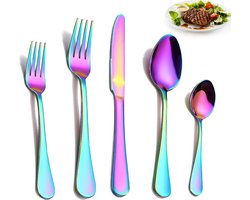 TAN.TOMI Bestekset - 6 Persoons Bestek - (30-delig) - Lepels, Messen, Vorken & Steakmessen - Vaatwasserbestendig - Kleurrijk / RVS