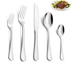 TAN.TOMI Bestekset - 6 Persoons Bestek - (30-delig) - Lepels, Messen, Vorken & Steakmessen - Vaatwasserbestendig - Zilver / RVS