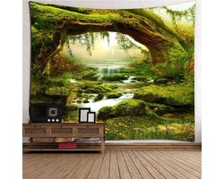 Tapestry PsychedelicTapestry Bos fel zonlicht Wandopknoping Landschap Bohemian Jungle Wall Art Decors (2000x1800mm)