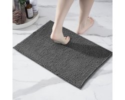 Tapijt - Badkamermat - Badmat Anti-Slip av soft Chenille - Super absorberend en machinewasbaar - Te combineren als badmat set - Voor de badkamer, douche, bad of als WC mat - Donker Grijs - 40x60 cm