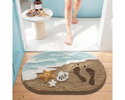 Tapijt - Deurmat - Vloerkleed - Antislip Badkamer Mat met Zee Motief - Zachte en Absorberende - Blauwe Ocean Design met Sterren en Schelpen - Voor binnen- 50x80cm