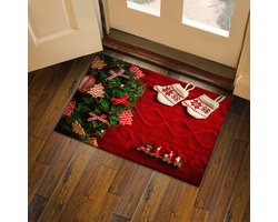 Tapijt, kersttapijt, deurmat, tapijt, Scandinavische kerstdecoratie, dennenboomtapijt, vlekbestendig, gemakkelijk schoon te maken, antislipkorrels aan de achterkant, 40 x 60 cm