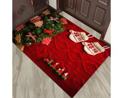 Tapijt, kersttapijt, deurmat, tapijt, Scandinavische kerstdecoratie, dennenboomtapijt, vlekbestendig, gemakkelijk schoon te maken, antislipkorrels aan de achterkant, 50 x 80 cm