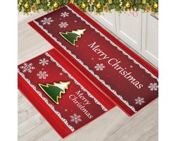 Tapijt Set Kerst Binnen Vloer Rode Tapijt, Kerst Deur Mat Loper Tapijt Mat voor Keuken Huisdecoratie Wasbaar Loper. (Stijl D, 40x120+40x60cm)
