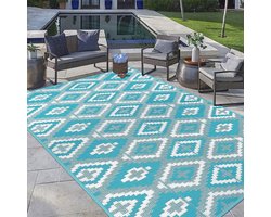 Tapijt voor buiten, binnen, picknickplaats, 150 x 240 cm, groot, geweven vloertapijt, duurzaam opvouwbaar plastic rietkleed, gerecycled uv-bestendig tuintapijt voor achtertuin, veranda, terrassen