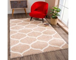 Tapijtenloods Madrid Shaggy Design Vloerkleed Beige Creme Hoogpolig- 160x230 CM