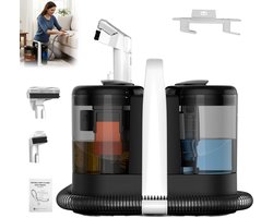 Tapijtreiniger - Nat- en droogreiniger - Stoomreiniger - Textielreiniger (1500 + 800 ml) - Inclusief 2 opzetstukken - Vlekverwijdering - Geschikt voor tapijten, banken en bedden - 600W - Zwart-wit