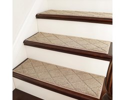 Tapijttegels Trapmatten voor binnen - zelfklevend en machinewasbaar - traptreden matten voor kinderen, ouderen en honden - 100% polyester - 70 x 22 cm - 15 stuks beige Tapijttegels