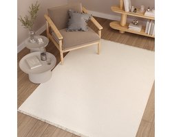 Tapiso Agra Vloerkleed Beige Wit Hoogpolig Shaggy Zacht Tapijt Maat- 200x300