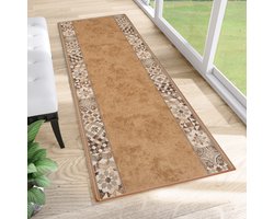 Tapiso Antislip Rubber Loper Vloerkleed Mat Bruin Beige Oriental Gang Woonkamer Rubbermat Tapijt Maat- 80x200