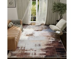 Tapiso ASH Vloerkleed Bruin Abstract Vintage Design Laagpolig Tapijt Voor Woonkamer Slaapkamer en Hal Antislip - 200x300