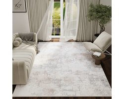Tapiso ASH Vloerkleed Crème Abstract Vintage Design Laagpolig Tapijt Voor Woonkamer Slaapkamer en Hal Antislip - 200x300