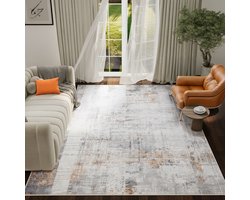 Tapiso ASH Vloerkleed Grijs Bruin Abstract Vintage Design Laagpolig Tapijt Voor Woonkamer Slaapkamer en Hal Antislip - 160x230