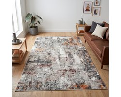 TAPISO Bari Vloerkleed Abstract Verweerd Patroon Antislip Tapijt Woonkamer Slaapkamer Zwart Grijs Multicolor Oranje Modern Design Oeko-Tex 200x300