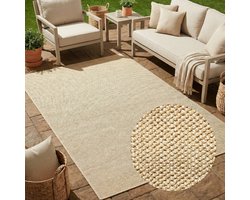 Tapiso Calma Buitentapijt Weerbestendig Buitenkleed Balkon Tuin Terras - Wasbaar UV-bestendig Gangkleed Outdoor Vloerkleed Beige 80x150