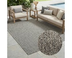 Tapiso Calma Buitentapijt Weerbestendig Buitenkleed Balkon Tuin Terras Wasbaar UV-bestendig Gangkleed Outdoor Vloerkleed Grijs 80x150