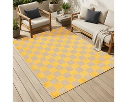 Tapiso Checker Buitenkleed Weerbestendig Buitentapijt Balkon Tuin Terras - Wasbaar UV-bestendig Slijtvast Balkontapijt Indoor Outdoor Tapijt Crème Geel 80x150