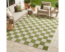 Tapiso Checker Buitenkleed Weerbestendig Buitentapijt Balkon Tuin Terras - Wasbaar UV-bestendig Slijtvast Balkontapijt Indoor Outdoor Tapijt Crème Groen 200x300