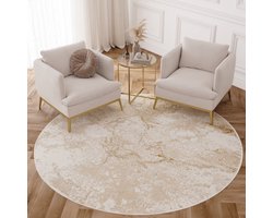 Tapiso Crystal Rond Vloerkleed Beige Bruin Laagpolig Modern Tapijt Maat- 200x200