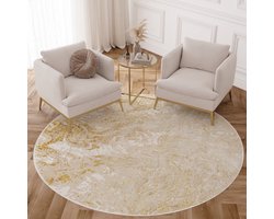 Tapiso Crystal Rond Vloerkleed Beige Creme Laagpolig Modern Tapijt Maat- 200x200