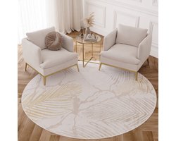 Tapiso Crystal Rond Vloerkleed Beige Laagpolig Woonkamer Tapijt Maat- 200x200