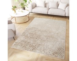 Tapiso Crystal Vloerkleed Bruin Modern Laagpolig Kleed Tapijt Maat- 300x400