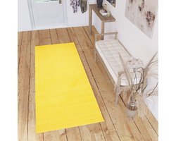 Tapiso Delhi Tapijtloper Vloerkleed Hoogpolig Fluffy Geel Op Maat- 100x200