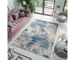 Tapiso Denver Vloerkleed Grijs Blauw Woonkamer Laagpolig Tapijt Maat- 160x230