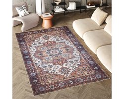 Tapiso Flannel Printed Vloerkleed Vintage Traditioneel Antislip Wasbaar Tapijt Maat- 200x300