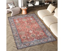 Tapiso Flannel Printed Vloerkleed Vintage Traditioneel Woonkamer Antislip Wasbaar Tapijt Maat- 200x300