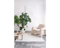 TAPISO Hygge Vierkant Vloerkleed Crème-Wit Laagpolig 3D Geometrisch Kleed Skandi & Boho Stijl Tapijt Voor Woonkamer Slaapkamer Duurzaam Slijtvast & Easy-Care ÖKOTEX - 200x200