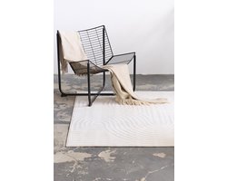 TAPISO Hygge Vierkant Vloerkleed Crème-Wit Laagpolig Kleed met Strepen, Cirkels & 3D Geometrisch Effect Skandi & Boho Modern Design Woonkamer Tapijt Slaapkamer ÖKOTEX - 200x200