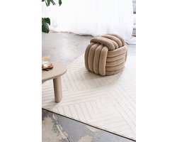 TAPISO Hygge Vierkant Vloerkleed Crème-Wit Modern Laagpolig 3D Geometrisch Kleed Skandi & Boho Design Woonkamer Slaapkamer Salon Tapijt Slijtvast en Easy-Care OEKO-TEX - 160x160