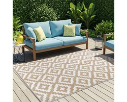 Tapiso Ibiza Buitenkleed Beige Outdoor Vloerkleed Buitenmat Voor Balkon Terras Picknickkleed Maat- 90x150