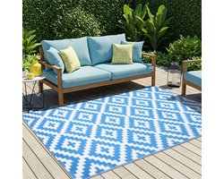 Tapiso Ibiza Buitenkleed Blauw Outdoor Buitenmat Picknick Kleed Maat- 200x300