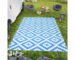 Tapiso Ibiza Buitenkleed Blauw Outdoor Buitenmat Picknick Kleed Maat- 90x150