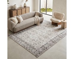 TAPISO Ispahan Vloerkleed Oosters Klassiek Vintage Bloemen Antislip Beige Crème Grijs Woonkamer Slaapkamer Oeko-Tex 200x300